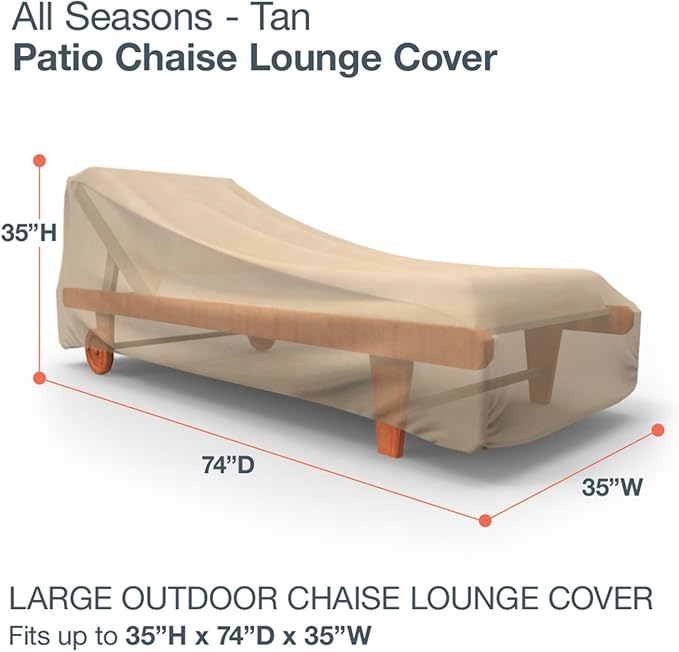 Budge All Seasons Patio Chaise Cover Lightweight, UV-Resistant, Large, Tan
