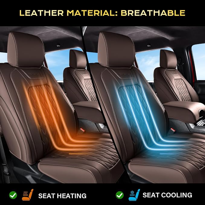 Coverado Premium Leather Full Set Seat Covers Waterproof Heavy-Duty Protectors Custom Fit for Ford F150 (2015-2026) F250/F350/F450 (2017-2026)-Coffee, Vintage Style, Scratch-Resistant