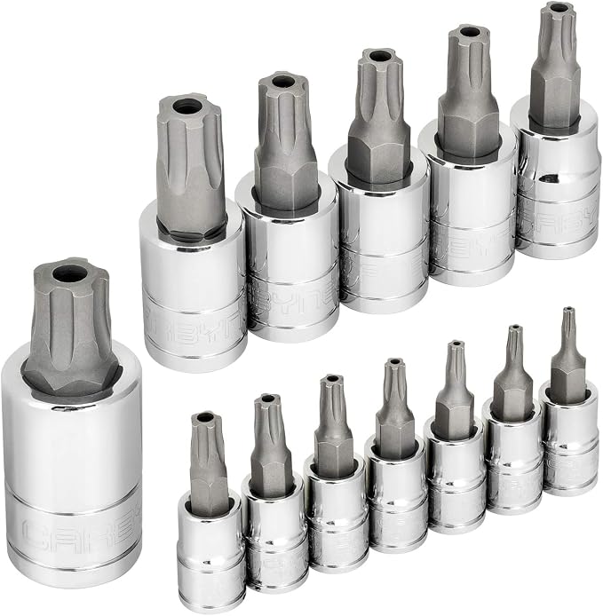 CARBYNE 13-Piece Tamper-Proof Torx Plus Bit Socket Set, 5 Lobe Security, TPR-8/IPR-8 to TPR-60/IPR-60, S2 Steel, CrV Sockets, 1/4 3/8 1/2 in. Drive, Genuine Licensed Torx