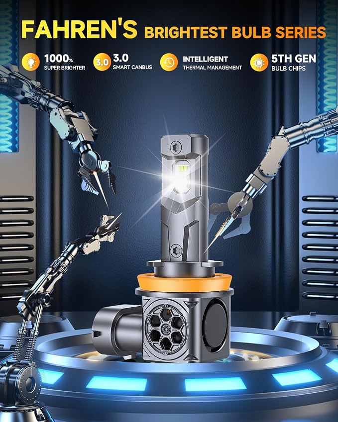 𝐋𝐚𝐭𝐞𝐬𝐭-𝐆𝐞𝐧 H11/H9/H8 Light Bulbs, 50000LM 10X Super Bright 6500K Cool White, 1:1 Mini Size H11 Lights, Plug & Play,Canbus Ready, Precision Beam, 10+ Years Life, Daytime Running Light Modules