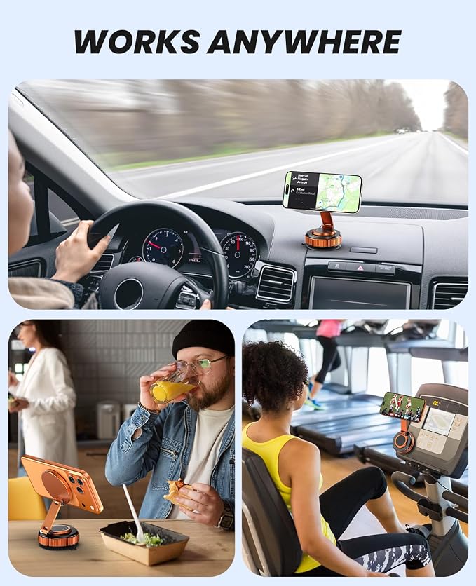 Jononser Magnetic Car Phone Mount,Zinc Alloy Foldable Holder with Strong Nano-Gel Adhesion & N52 Magnet, 360° Adjustable Dashboard/Windshield Phone Holder for iPhone 17/16/15/14/13/12,Golden Orange