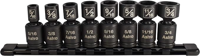 Astro Pneumatic Tool 78340 8-Piece 3/8" Drive Nano Pinless Universal Impact Sockets - SAE