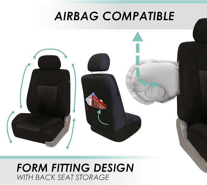 FH Group Car Seat Covers Trendy Elegance Three Row Car Seat Covers Set, Airbag Compatible and Split Ready, 7 Seater Covers-Universal Fit for Cars, Trucks & SUVs Black