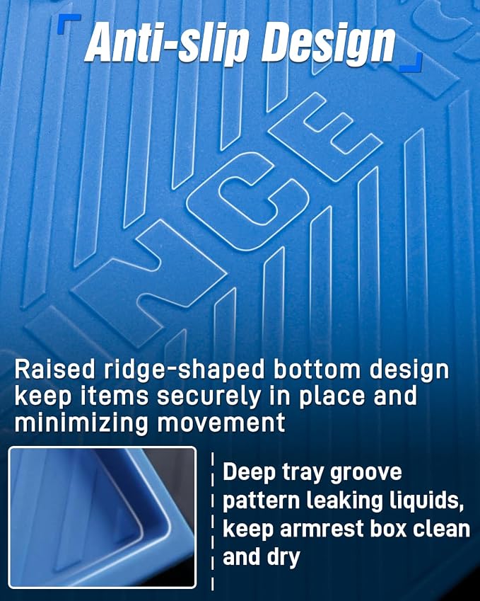ROADER Bronco Armrest Box Bottom Anti-Slip Mat Fit for 2021-2024 Ford Bronco 2/4 Door Interior Accessories, Arm Rest Box Silicone Protective Pad, Waterproof Safe Environmentally Friendly-Blue