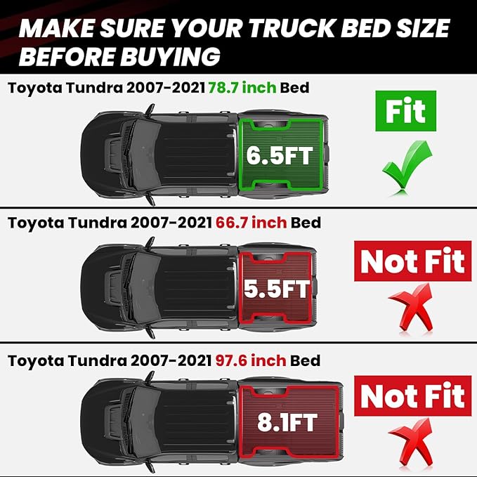 LASFIT Bed Mat for Toyota 2007-2021 Tundra 6.5FT/6.5' Truck Bed Mat All Weather 6.5 FT Bed Liner for Toyota Tundra 2021 2020 2019 2018-2007 Accessories TPE Trunk Mat Cargo Mat (Not Fit Drop-in Liner)