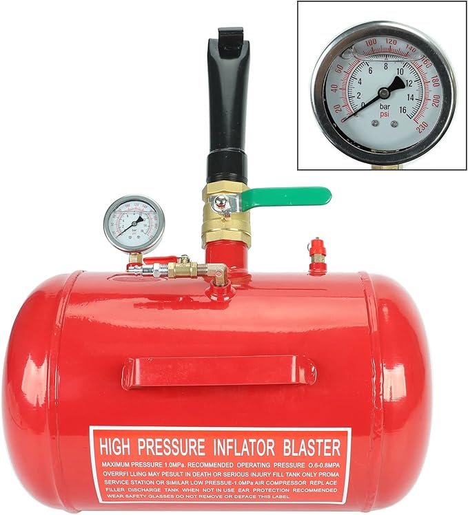 BLACKHORSE-RACING 5 Gallon Air Tire Bead Seater - 145PSI Blaster Tool Seating Inflator w/Gauge Car Truck ATV Tank Heavy Duty - Red