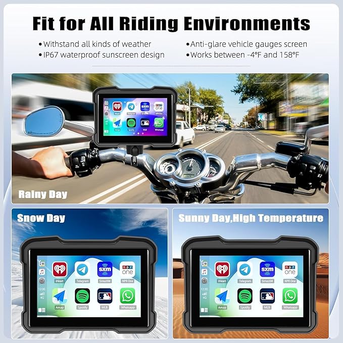 CAMECHO Motorcycle Wireless CarPlay & Android Auto Screen, 5" Waterproof AHD for Moto Motorbike Touchscreen Car Stereo Support Bluetooth, GPS, Siri, USB TF EQ 12V