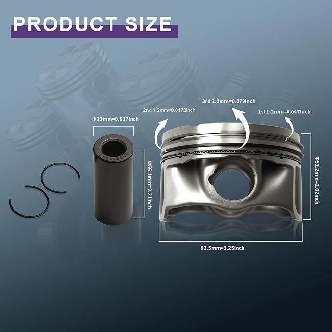 STD 4X Pistons Rings Set Piston Assembly Kit 82.51mm 23mm 06H107065DD Replacement for Audi A3 A4 A5 A6 Q3 Q5 TT VW Beetle CC EOS Golf Jetta Passat TIGUAN EA888 2.0T Engine