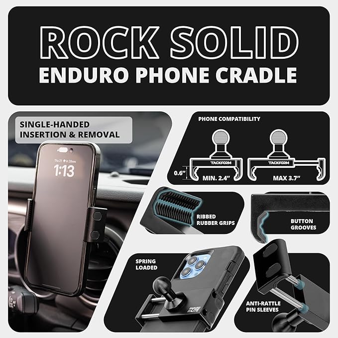 Tackform Vent Phone Mount Compatible with 2018 – 2023 Jeep JL, Gladiator, and 4XE | CNC Billet Aluminum | Zero Slip, Anti-Scratch | Universal Holder Compatible with iPhone, Android, and Smartphones |