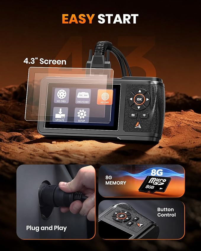ANCEL HD431 Heavy Duty Truck Scanner, DPF Regen & Forced Reset for Paccar & Detroit Engines, Full System Diagnostics Diesel Code Reader, Professional OBD2/HDOBD Mechanic Tool for Commercial Vehicles