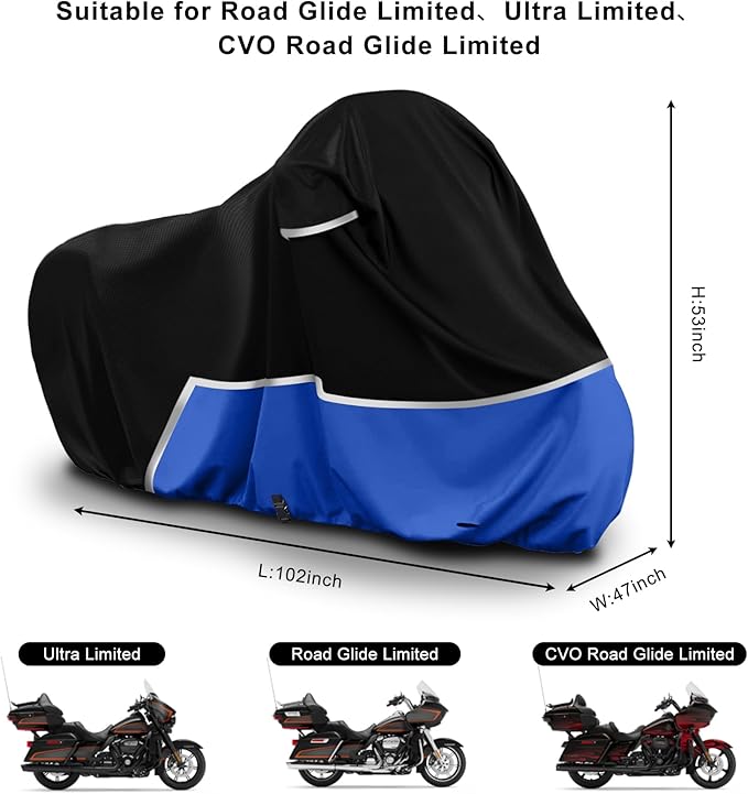 Waterproof Motorcycle Cover Replace for Harley Davidson Touring Limited with Trunk Models, 420D Oxford Cloth Road Glide Limited, Ultra Motorcycle Cover for Snow Rain Dust Protection