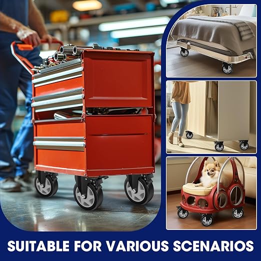 5" Heavy Duty Plate Casters, 1400 Lbs Dual Brake - Set of 4 | Black 1400 Lbs per 4 casters. 360° Swivel. Dual lock. PU won't mark floors. For workbench, furniture, cart.