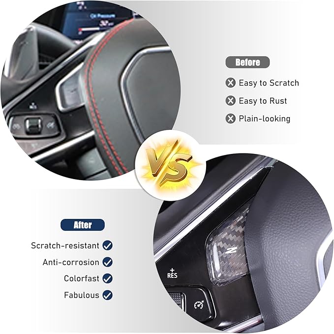Fit for Corvette C8 2020-2024 Hard Carbon Fiber Central Control Steering Voice Button Sticker with Heated Button Protection Frame Molding Sticker Trim Interior Decal C8 Corvette Accessories (Black)