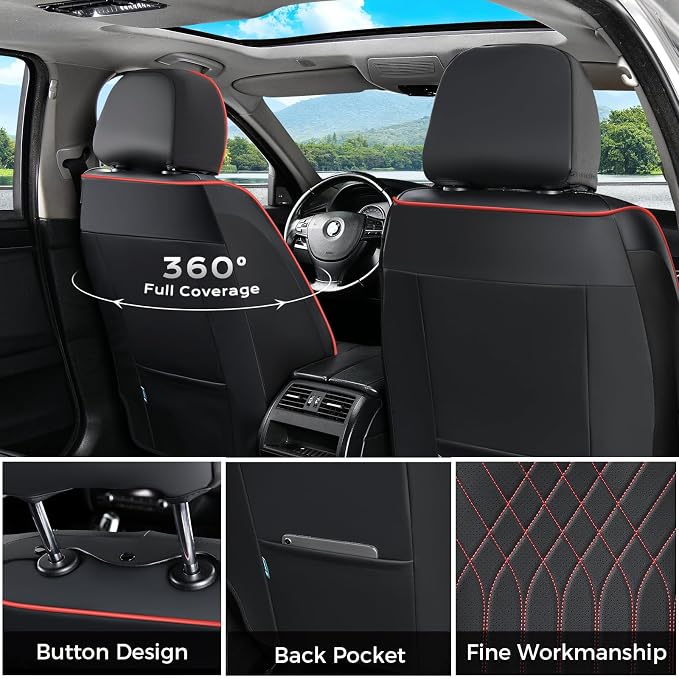 FLORICH Car Seat Covers Full Set, Leather Seat Covers for Cars, Waterproof Car Seat Protector Breathable, Front and Back Seat Covers for Cars, Automotive Seat Covers Universal Fit for Most SUV Truck