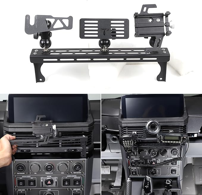 Compatible with INEOS Grenadier 2020-2024 Car Phone Mount and Walkie Talkie Mount Stand Set, Centre Console Multifunctional Track Mobile Phone Holder Expansion Platform (Set)