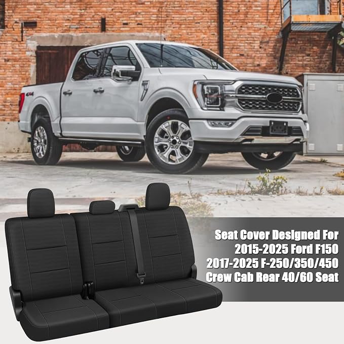 SAPUBK Custom-Fit Rear Seat Covers Replace for 2015-2025 Ford F150 and 2017-2025 F250 F350 F450 40/60 Split Seat, Premium Neoprene Composite Soft Foam Lining Airmesh Breathable Seat Cover