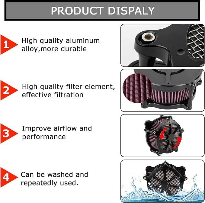 PSLER Air Cleaner Intake Filter Kit for Twin Cam Dyna Softail Touring Red | Billet aluminum, for Twin Cam 1993-2015, Touring Road King Electra Glide Street Glide 1993-2007