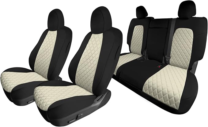 FH Group Custom Fit Car Seat Covers Specifically Made for 2020-2025 Tesla Model Y Ultraflex Neoprene Water Resistant Automotive Seat Covers - Full Set Beige