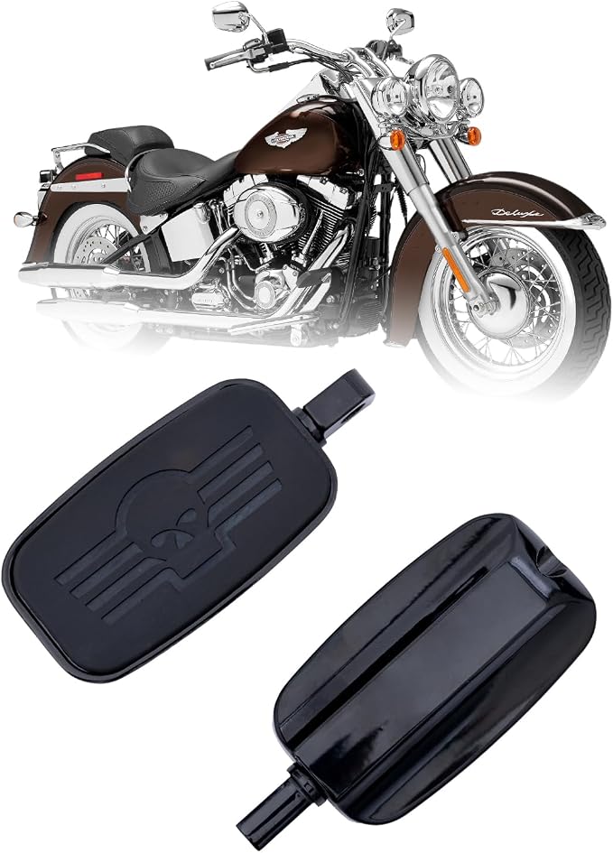 Kinglemc Front Rider Rear Passenger Position Floorboards Footboard Footpeg for Harley Dyna Touring Softail Sportster 883 1200 (Black, Skull 7.2 * 2.5")