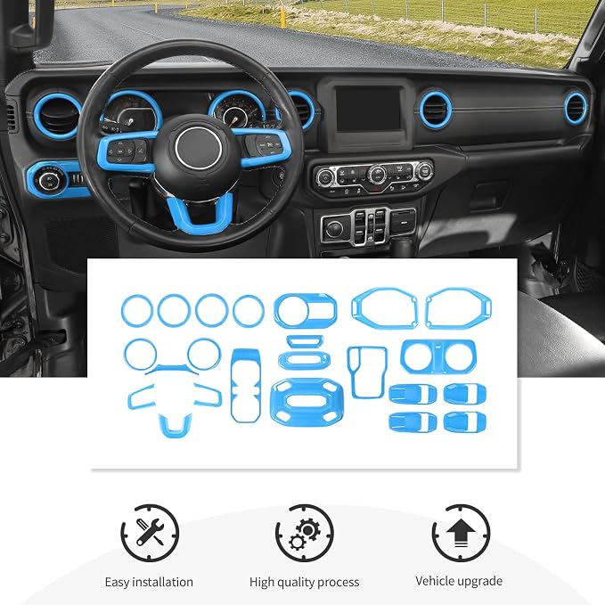 23PCS Full Set Interior Decor Trim Kits Fit for 2018-2023 Jeep Wrangler JL JLU & Gladiator JT 4Door Dashboard Cup Holder Headlight Switch Gear Shift Roof Speaker Map Light Inner Door Bowl Trim