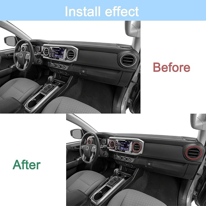 JDMCAR A/C Vent Ring Outer Trim Decoration Covers (4 pcs Set, Red) and Center Console Cushion Compatible with Toyota Tacoma Accessories 2016-2022 2023