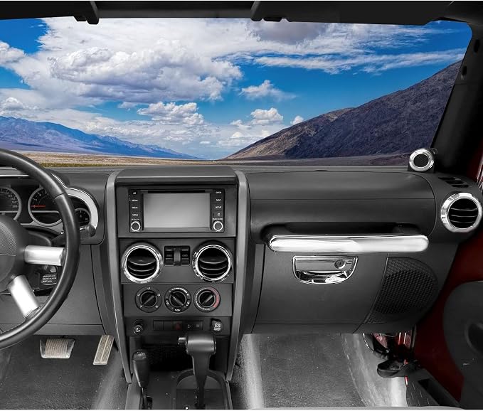 Jimen Fit for Jeep Wrangler JK JKU 2007-2010, 14PCS Interior Kits - Instrument Panel Dashboard Cover, AC Vent Ring, Passenger Grab Handle Trim, A Pillar Speaker Cover (Chrome)
