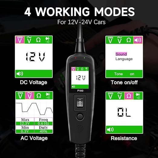 Circuit Tester Automotive, Power Circuit Probe Tester, Test Light Automotive with 40FT Cable, Car Fuse Tester, AC DC 12V 24V Car Diagnostic Tool, P100