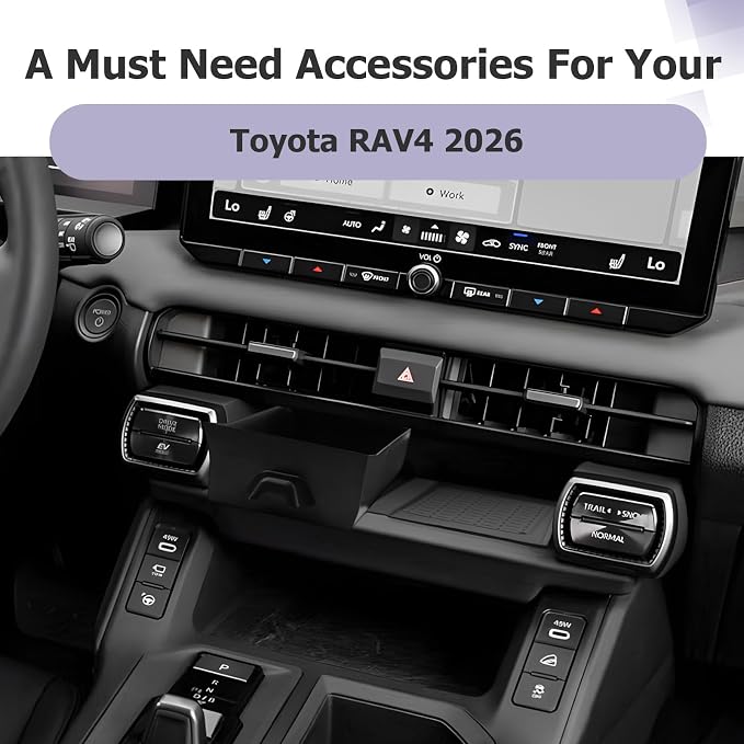 LUWU for 2026 RAV 4 Accessories Compatible with 2026 RAV 4 Center Console Organizer Armrest Console Secondary Storage Box Insert Tray & Center Console Wireless Charging Mat ABS Material Black 2-Pack