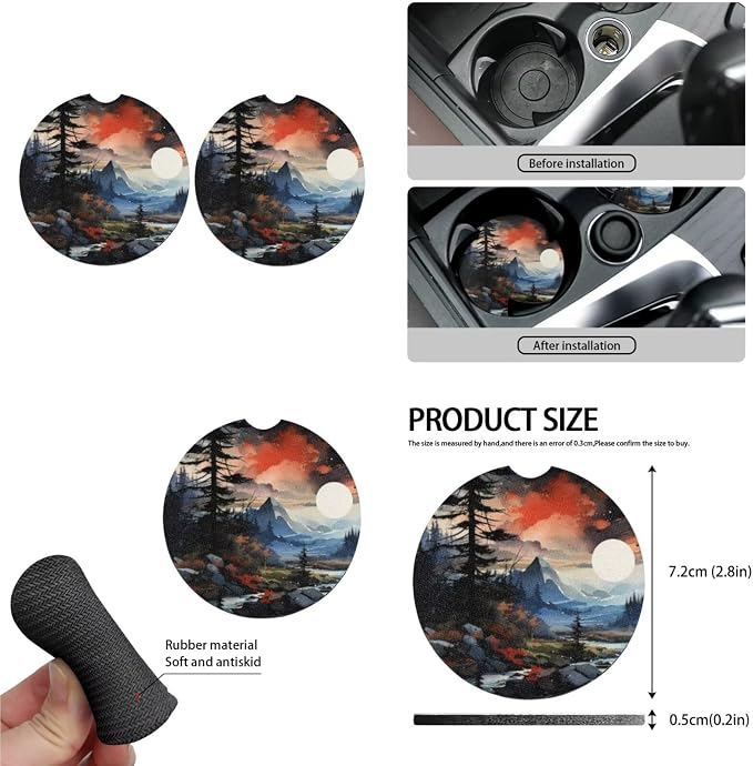 Landscape 13 Pcs Seat Covers Watercolor Mountain Landscape Full Set Print Non Slip and Soft Headrest Cover Car Pine Forest Cup Pad Fit for Car,Truck,Van,SUV