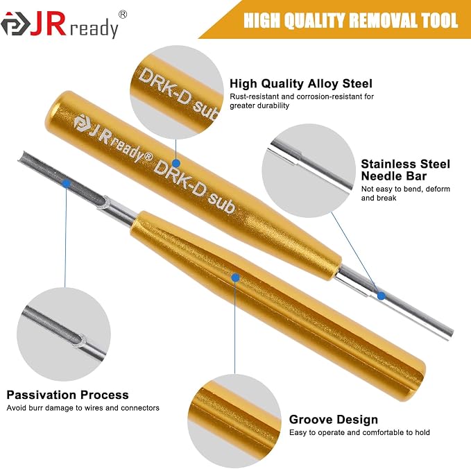 JRready DRK-D SUB++ST6580 D SUB Pins Removal Tool for TE/AMP/Harting Heavy Duty 100Pairs 20# Gold Plated Crimp Terminals 20-24AWG Male Female Standard 205089-1 205090-1 Contact for DB9 Connectors