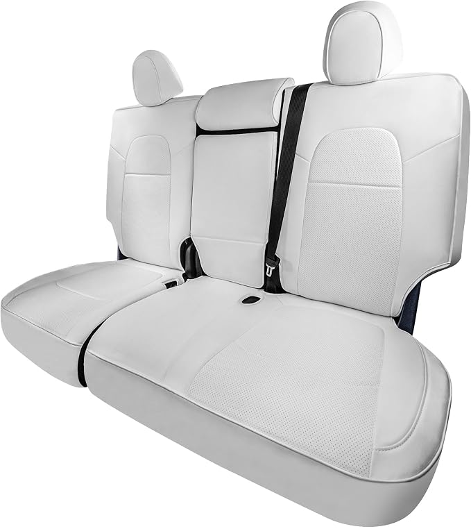 FH Group Custom Fit Car Seat Covers Specifically Made for 2020-2025 Tesla Model Y Faux Leather Water Resistant Automotive Seat Covers -Rear Set Solid White