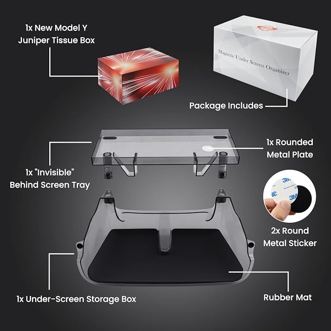 Model Y Juniper & Model Y L Under Screen Storage Organizer 2025-2026/Model 3 Highland 2024-2026, Center Console Organizer Tray Tissue Holder for Tesla Model Y Juniper Accessories, Black