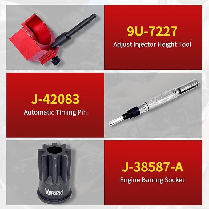 3PCS J-42083 Automatic Timing Pin + 9U-7227 Injector Height Adjustment Gauge Tool + J-38587-A Engine Barring Socket, Compatible with Caterpillar 3406E C-15 C-16