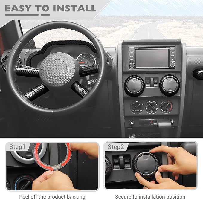 JeCar 10pcs for Jeep Wrangler Interior Trim Kit Carbon Fiber Interior Accessories for 2007-2010 Jeep Wrangler JK JKU Sahara Sport Rubicon & Unlimited