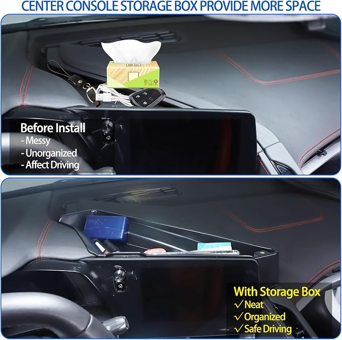 Center Console Storage Box Compatible with Chevrolet Corvette C8 2020-2025, ABS Navigation Screen Rear Storage Tray Organizer, Auto Interior Storage Accessories, Style B