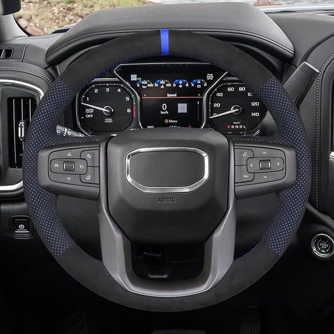MEWANT Hand Stitch Car Steering Wheel Protector Wrap Cover for GMC Sierra 1500 2019-2023, 2500 2020-2024, 3500 2020-2024, Limited 2022, Yukon (XL) 2021-2023 Accessories