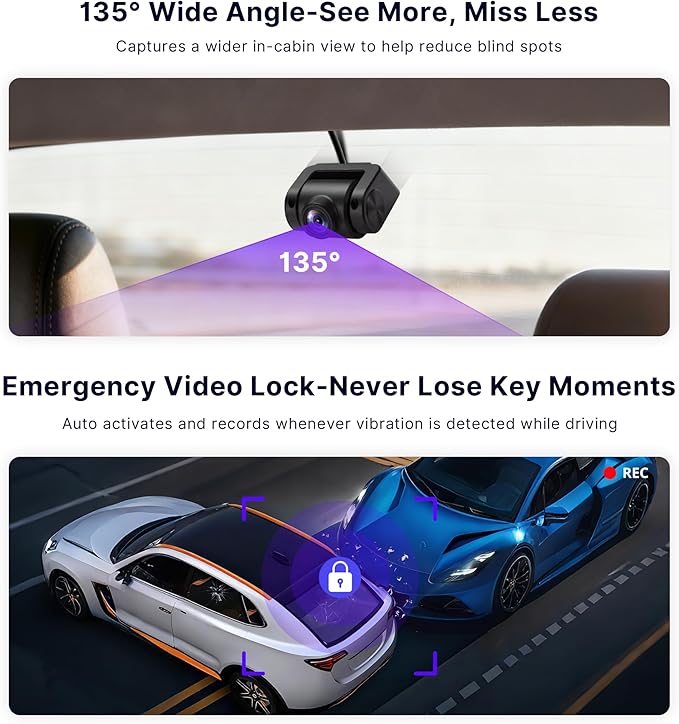 in-Cabin Camera, Forward‑Facing(Rear Cabin Mount) with AHD 1080p, 30fps,Starlight Night Vision,135° Wide-Angle,Loop Recording,Parking Mode,Only Compatible with V10/A7 Series,AC-HN9CBV2