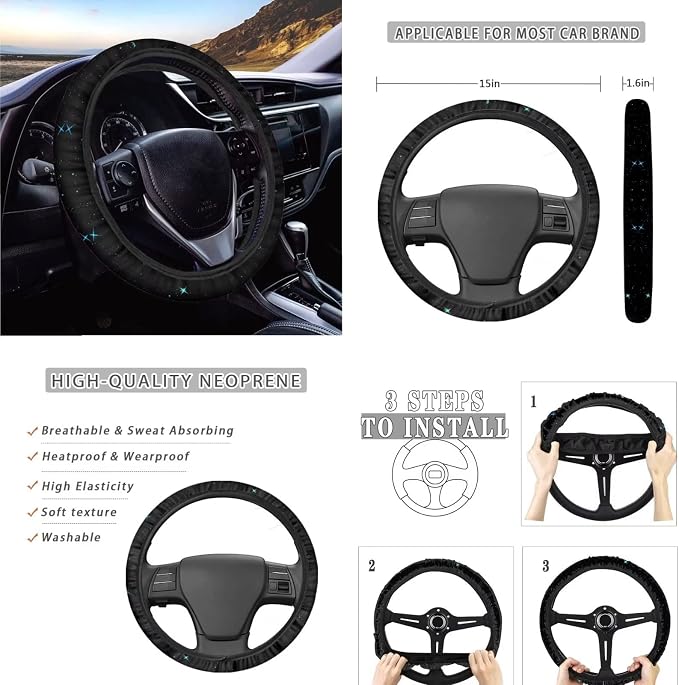 Suobstales 11 Pieces Car Accessories Set Sunflower Butterfly Seat Cover for Car, Universal Steering Wheel Cover +Seat Belt Pads+Cup Holder Coasters+Auto Keychains for Women Girly