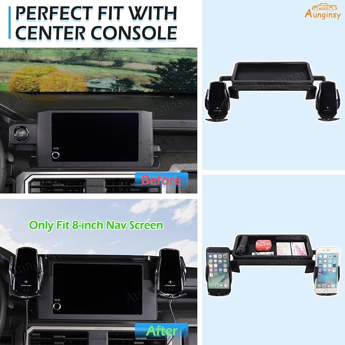 Car Center Console Dash Storage Tray With Phone Mount Compatible with Toyota Tacoma 2026 2025 2024, Dashboard Organizer Tray Mobile Phone Holder Storage Box Insert Accessories, Only Fit 8-inch Screen