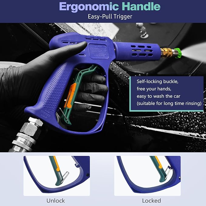 YeewayVeh High Pressure Washer Gun with 3/8" Quick Connect and M22 14mm / 15mm Fitting, Pressure Washer Wands with 5 Nozzles Tips, Power Washer Gun for Car Wash (5000PSI, 8 GPM)