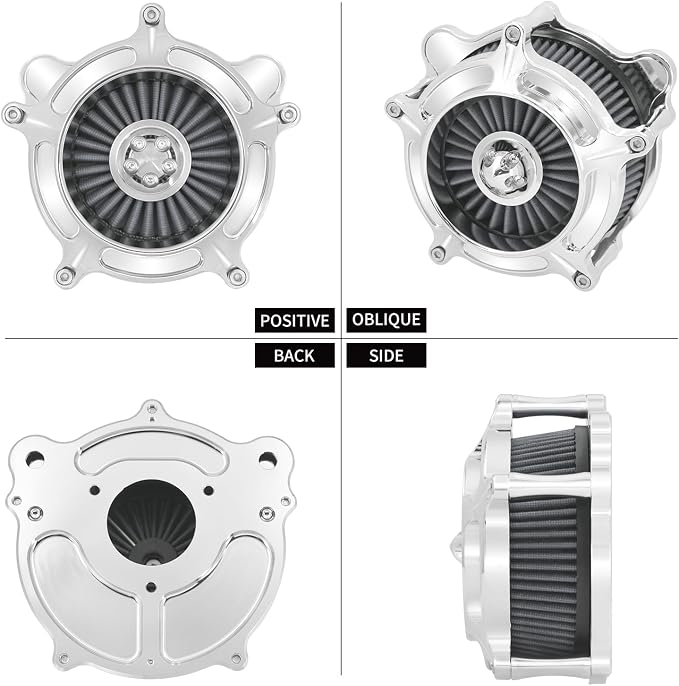 Air Cleaner Filter Aluminum Fit for Harley Touring Road King Street Glide Softail Sportster Dyna (Chrome Housing Grey Element, C For Touring 08-16,Softail 16-17,Trike 08-16)