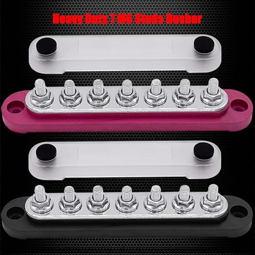 7 x M6 (1/4") Studs Power Distribution Block Bus Bar 12V, Ampper 5.9" HD 150A Marine BusBar Battery Distribution Block W/Cover for Car Boat Solar (Red & Black)