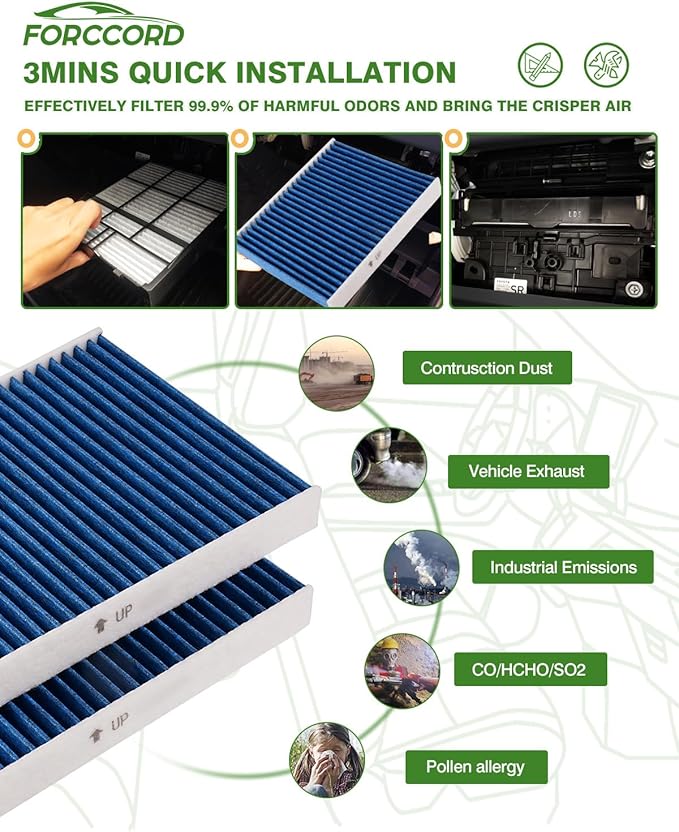 Cabin & Engine Air Filter Fit for Toyota Camry 2007-2011, Rav4 2006-2012, Avalon 2005-2011, Corolla 2009-2011, Matrix 2.4L 2009-2011 Activated Carbon Cabin Filter Replace#CF10285 CA10169