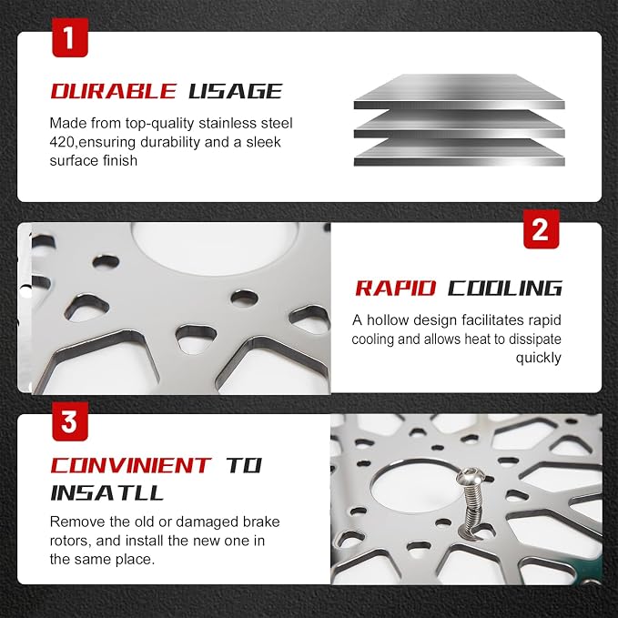 2 * 11.8''Harley front rotors Compatible with Harley Electra Glide/Road Glide/Road King/Street Glide/CVO Road Glide/CVO Limited FLHTKSE Polished Finish Stainless Steel Disc Rotors