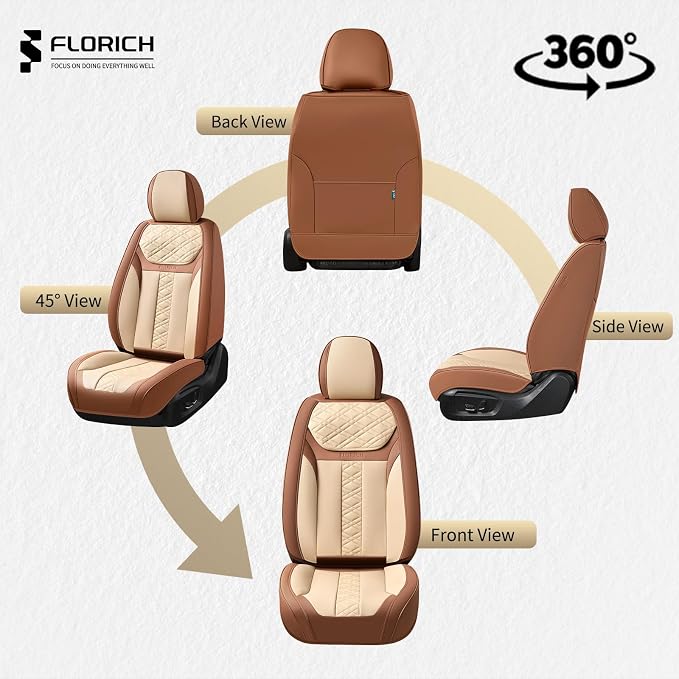 FLORICH Seat Covers, Atomutive Car Seat Covers Full Sets, Waterproof Seat Cover for Cars, Luxury Leather Universal Seat Cover Accessories Fit for Most Cars SUV Truck Sedans(Beige)