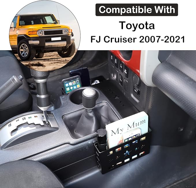 Aunginsy Center Console Gear Storage Box Basket Fit Toyot@a FJ Cruiser 2007-2024 Aluminum Gear Shift Side Storage Baskets Center Console Organizer Tray Armrest Storage Box Basket Interior Accessories