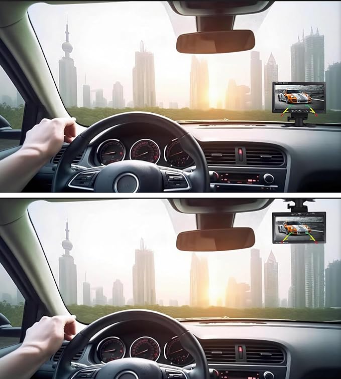 HD 7 Inch IPS Color LCD Screen Backup Camera Monitor, TFT Display, V1/V2 Two Video, for Rear View Reverse Cameras, DVD for Car/Truck/Bus/Van All 12 to 24V Vehicles, 1024x600 Pixels