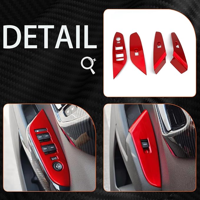 Car Interior Window Switch Panel Cover Side Door Glass Lock Control Button Cover Compatible with Chevy Trax 2024-2025 Accessories (Glossy Red Style)