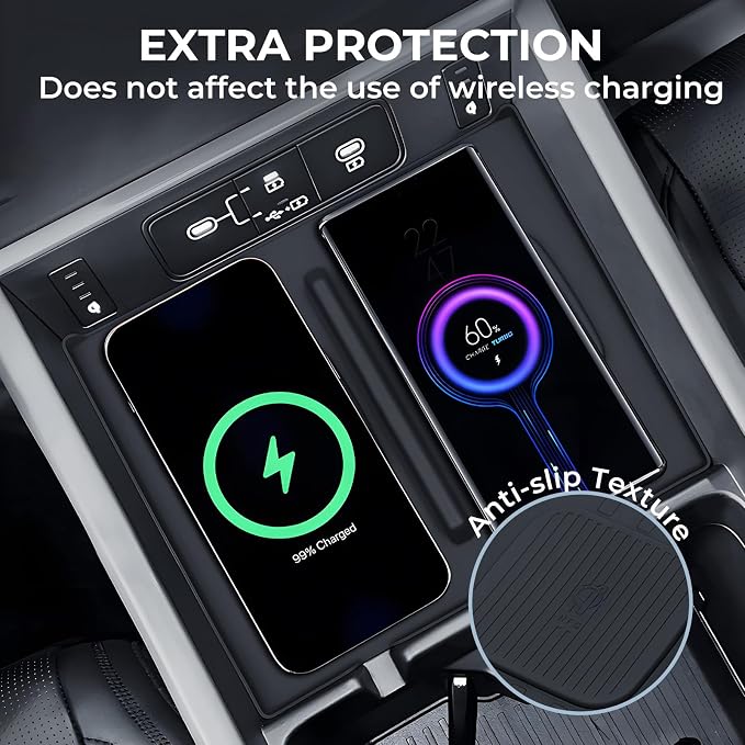 Center Console Wireless Charging Protective Mats for Hyundai Santa Fe 2024 2025 2026, Interior Accessories Silicone Non-Slip Anti-Dust Waterproof Pad, Black