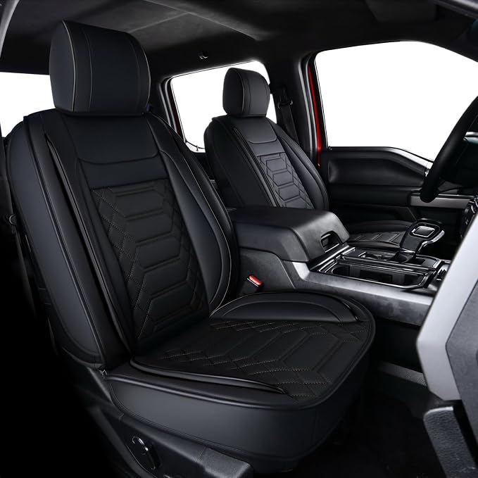 RISINGSTAR Silverado Sierra Faux Leather Seat Covers, Fit for 2014-2018 Chevy Silverado GMC Sierra 1500 and 2015-2019 2500HD 3500HD Crew Cab(Full Set, Black)